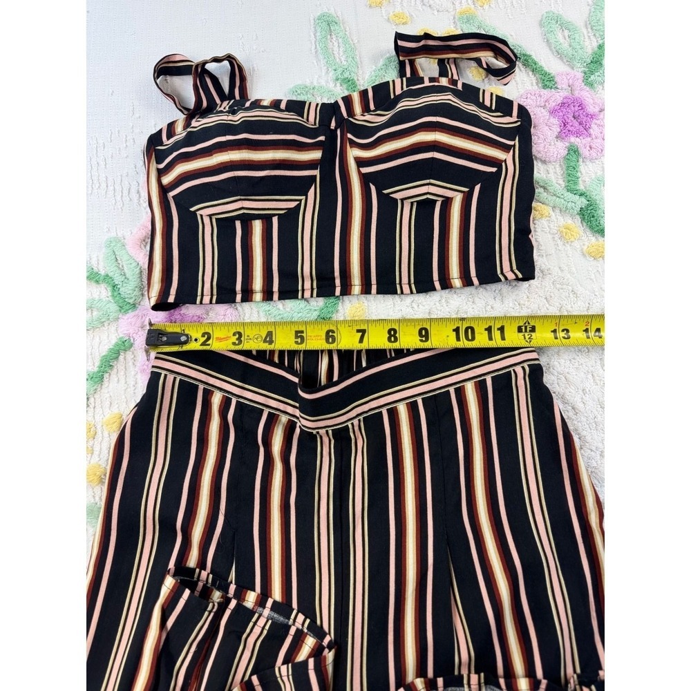 Live To Be Spoiled Striped Two Piece Set Crop Top Wide Leg Pants XS S KOLB017J - Picture 4 of 11